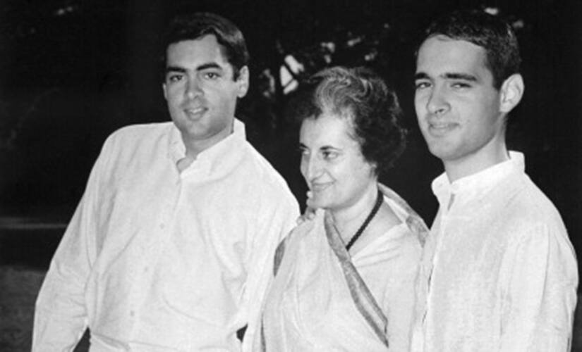 This picture taken 21 March 1977 shows Indian prime Minister Indira Gandhi with her two sons Rajiv (L) and Sanjay in New Delhi. AFP