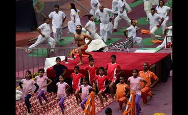 International Day of Yoga: Baba Ramdev performs Yoga with participants during practice session