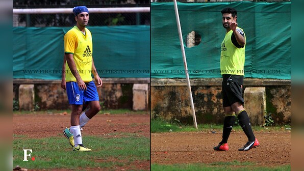 Kapoor vs Bachchan: Ranbir and Abhishek play a friendly game of football