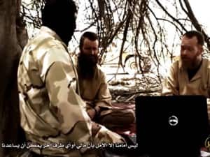An image grab taken from the undated video shows hostages Johan Gustafson and Stephan McGowan. AFP 