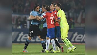 Watch: Jara feels up Cavani, gets slapped, fakes injury and gets striker sent off