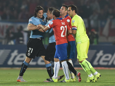 Watch: Jara feels up Cavani, gets slapped, fakes injury and gets striker sent off Watch: Jara feels up Cavani, gets slapped, fakes injury and gets striker sent off