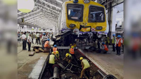 Watch: Local train crashes at Churchgate station, climbs onto platform