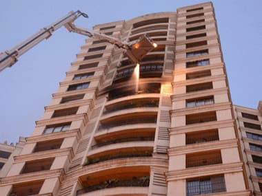 The fire in a high rise in Mumbai's Chandivali area. PTI