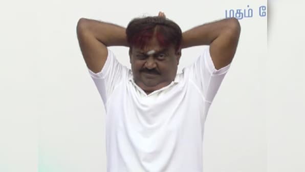 Watch: DMDK's Captain Vijaykanth gives yoga a try, what follows is hilarious