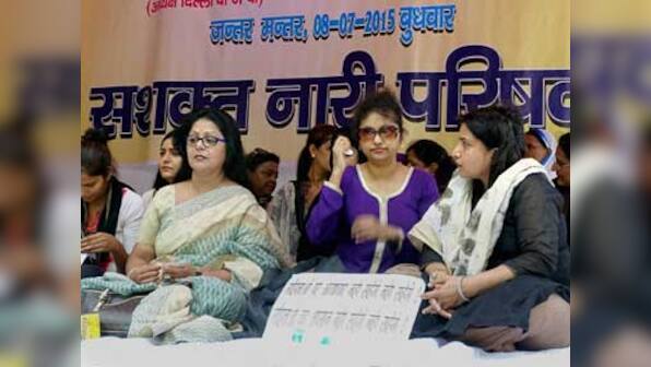 DCW chief, Somnath Bharti's wife stage protest, seek hearing