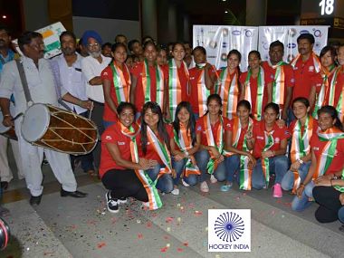 On the verge of Olympic qualification, Indian women's hockey team arrive to grand welcome On the verge of Olympic qualification, Indian women's hockey team arrive to grand welcome