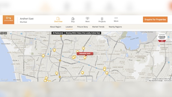 Zomato's new foodie index allows you to search for a home in neighborhoods with restaurants