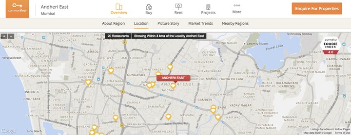 Zomato's new foodie index allows you to search for a home in neighborhoods with restaurants