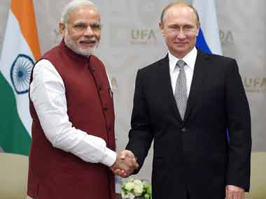 PM Modi and President Putin in Ufa. PTI image