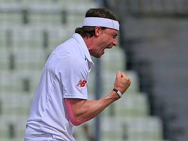 Dale Steyn celebrates after the dismissal of Bangladeshs Mahmudullah during the first day of 2nd Test. AP