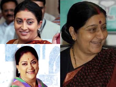 Union Ministers Smriti Irani, Vasundhara Raje and Sushma Swaraj. PTI