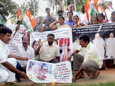 Protests against BJP leaders in connection with Vyapam scam. PTI.