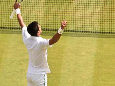 Djokovic was a relieved man as he completed a majestic comeback to move into quarters. AFP Photos.