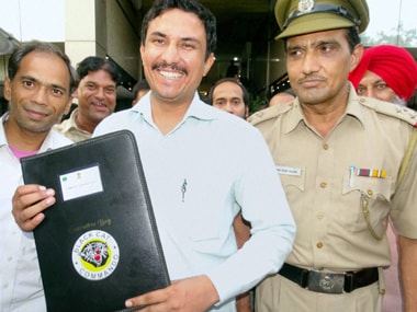 AAP MLA Commando Surender Singh after meeting Delhi Police Commissioner B S Bassi at Delhi Police HQ in Delhi on Tuesday. PTI