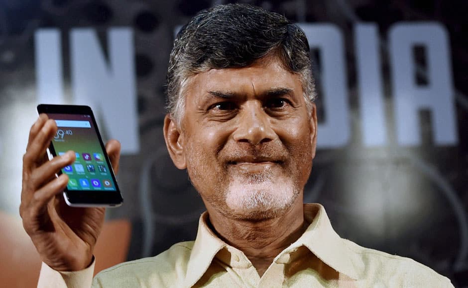 Visakhapatnam: Andhra Pradesh Chief Minister N Chandrababu Naidu during the launch of India’s first Xiaomi-manufactured smart phone in Visakhapatnam on Monday. PTI 