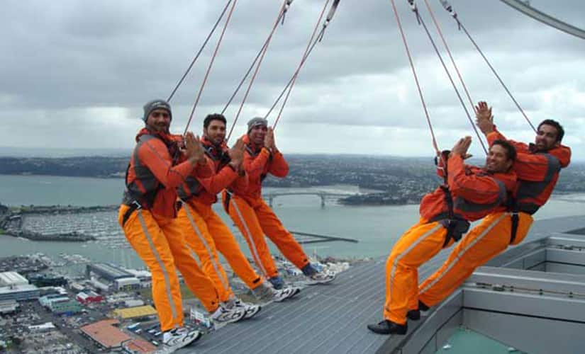 Indian cricketers during the Sky Walk. IBNLive