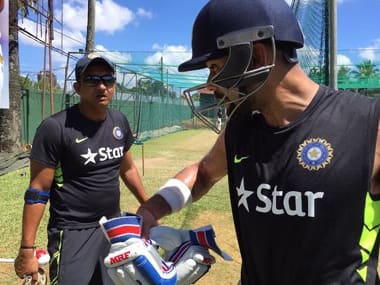 Batting coach Sanjay Bangar seen in the nets with Virat Kohli. Source: BCCI Twitter