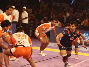 Action from the Pune Paltan - Bengal Warriors match. PKL
