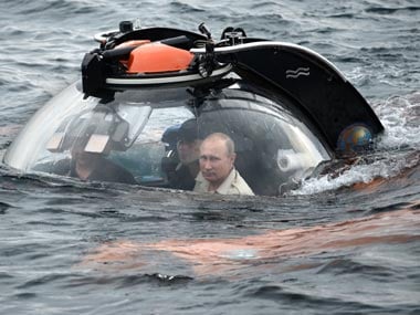 Russian President Vladimir Putin submerges on board C-Explorer 3 bathyscaphe into the waters of the Black Sea. AFP