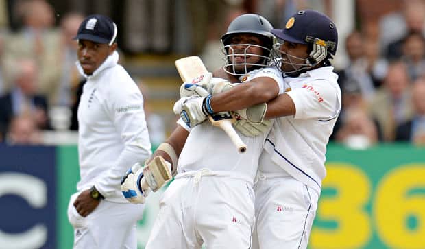 Sangakkara's century at Lord's sparked wild celebrations as his best friend Mahela Jayawardena embraced him after he reached the milestone. Reuters