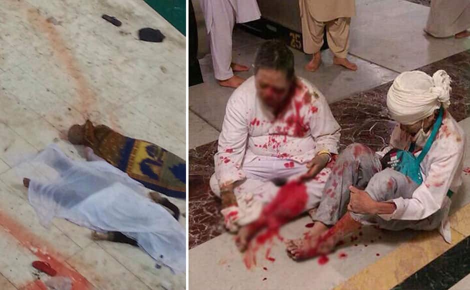 Bodies of victims of a crane collapse that killed dozens lie on the floor inside the Grand Mosque in Mecca, Saudi Arabia, Friday, Sept. 11, 2015. The accident happened as pilgrims from around the world converged on the city, Islam's holiest site, for the annual Hajj pilgrimage, which takes place this month. AP / Wounded pilgrims sit on the floor after a crane collapse that killed dozens inside the Grand Mosque in Mecca, Saudi Arabia, Friday, Sept. 11, 2015. The accident happened as pilgrims from around the world converged on the city, Islam's holiest site, for the annual Hajj pilgrimage, which takes place this month. (AP Photo)