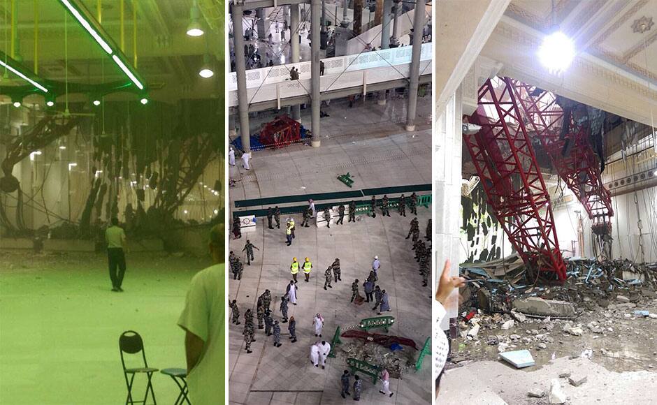 People gather at the site of a crane collapse that killed dozens inside the Grand Mosque in Mecca, Saudi Arabia, Friday, Sept. 11, 2015. The accident happened as pilgrims from around the world converged on the city, Islam's holiest site, for the annual Hajj pilgrimage, which takes place this month. AP/ AFP