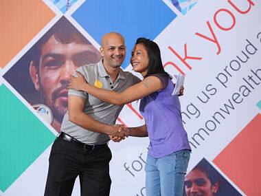 Sarita Devi with Viren Rasquinha at a recent OGQ promotional event. OCQ