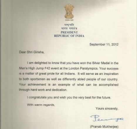 Appreciation letter from President.