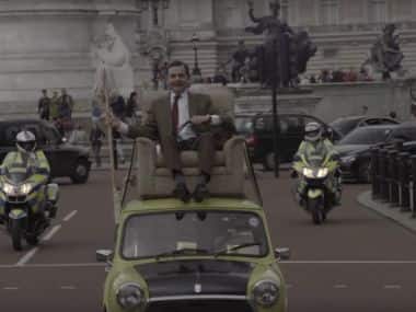 Mr Bean rides again: Rowan Atkinson celebrates 25th anniversary of show at Buckingham Palace