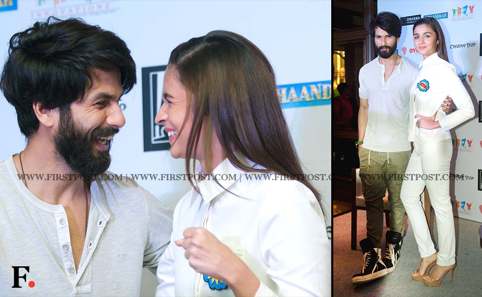 Shahid Kapoor and Alia Bhatt are all smiles at an event in Delhi. Naresh Sharma / Firstpost Shahid Kapoor and Alia Bhatt are all smiles at an event in Delhi. Naresh Sharma / Firstpost