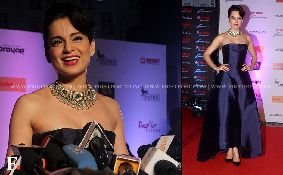 Kangana Ranaut chose a blue strapless gown for the grand finale of the Yamaha Fascino Miss Diva 2015, held at Hotel Sahara Star on Wednesday. Sachin Gokhale / Firstpost Kangana Ranaut chose a blue strapless gown for the grand finale of the Yamaha Fascino Miss Diva 2015, held at Hotel Sahara Star on Wednesday. Sachin Gokhale / Firstpost