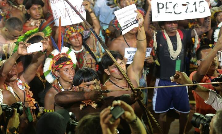 Spears, bows and arrows: Protest erupts during World Indigenous Games in Brazil