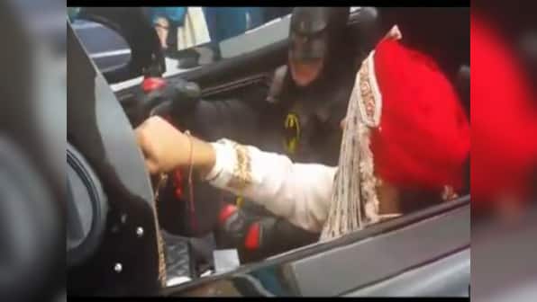 Watch: Desi groom makes grand wedding entrance with Batman in the Batmobile