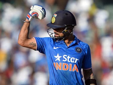 Virat Kohli celebrates after reaching his century against South Africa in 4th ODI. AFP