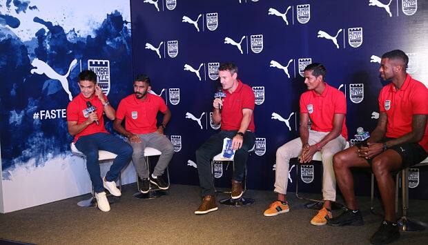 Sunil Chhetri, Gabriel Fernandes, Ashley Westwood, Subrata Paul and Frederic Piquionne at the interaction. Puma