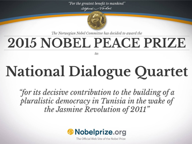 Tunisian democracy group National Dialogue Quartet wins Nobel Peace Prize for contributions to Arab Spring Tunisian democracy group National Dialogue Quartet wins Nobel Peace Prize for contributions to Arab Spring