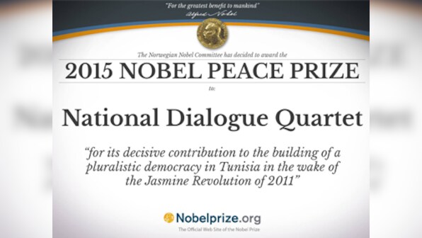 Tunisian democracy group National Dialogue Quartet wins Nobel Peace Prize for contributions to Arab Spring