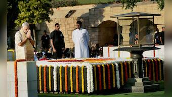 President Mukherjee, PM Modi and eminent leaders pay respects to the Mahatma at Rajghat on Gandhi Jayanti