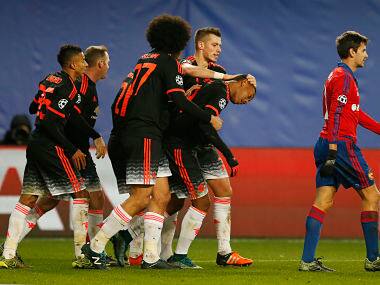 Manchester United celebrate Anthony Martial's equaliser. Reuters
