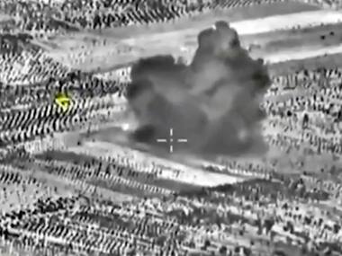 This image made from footage taken from Russian Defense Ministry official website shows another attack from a fighter jet in Syria. AP