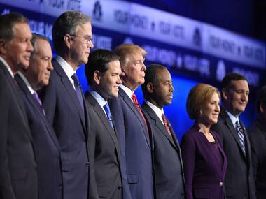 10 candidates, crowded stage/ AP
