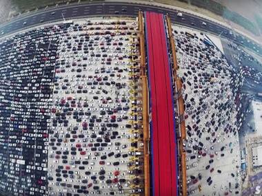 Insane traffic jam in China. Screengrab from YouTube video
