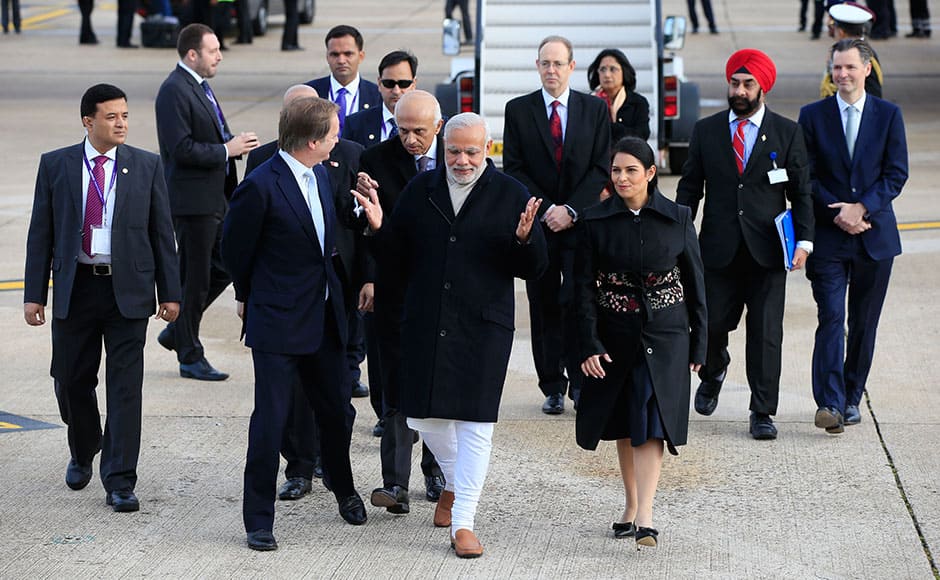 India's Prime Minister Narendra Modi arrives at Heathrow Airport for a three day official visit, in London, November 12, 2015. REUTERS