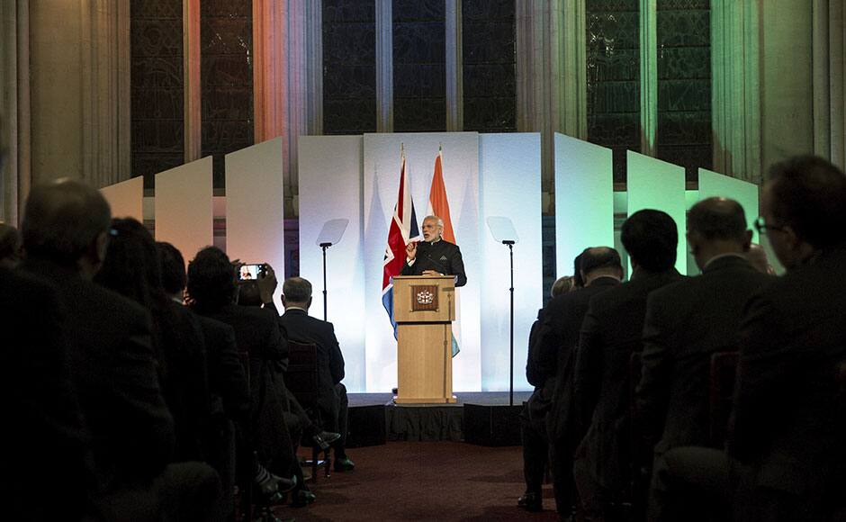 India's Prime Minister Narendra Modi addresses industry leaders at Guildhall in London, Britain November 12, 2015. REUTERS