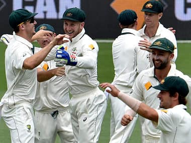Australia players celebrate their victory against New Zealand in Brisbane. AFP