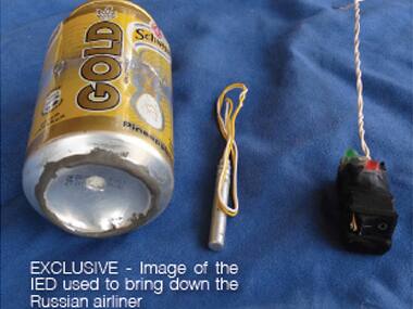 An undated picture released by the Islamic State in their online English-language magazine Dabiq, purportedly showing an explosive, apparently contained in a soda can, used to bring down a Russian airliner. AFP