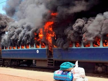 A train caught fire at Puri railway station in Odisha on 12 November. PTI