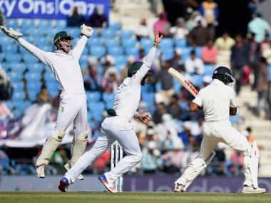 South Africa players go up in appeal during the third Test in Nagpur. PTI