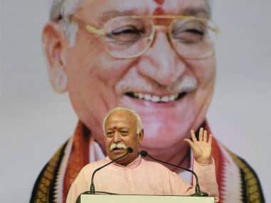 RSS chief Mohan Bhagwat speaks during the condolence meeting of former VHP president Ashok Singhal in New Delhi on Sunday. PTI